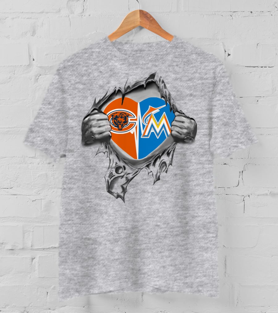 Chicago Bears Miami Marlins Heart T-Shirt