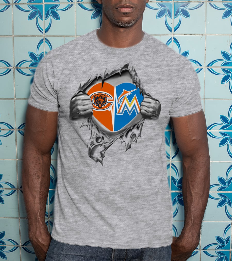 Chicago Bears Miami Marlins Heart T-Shirt