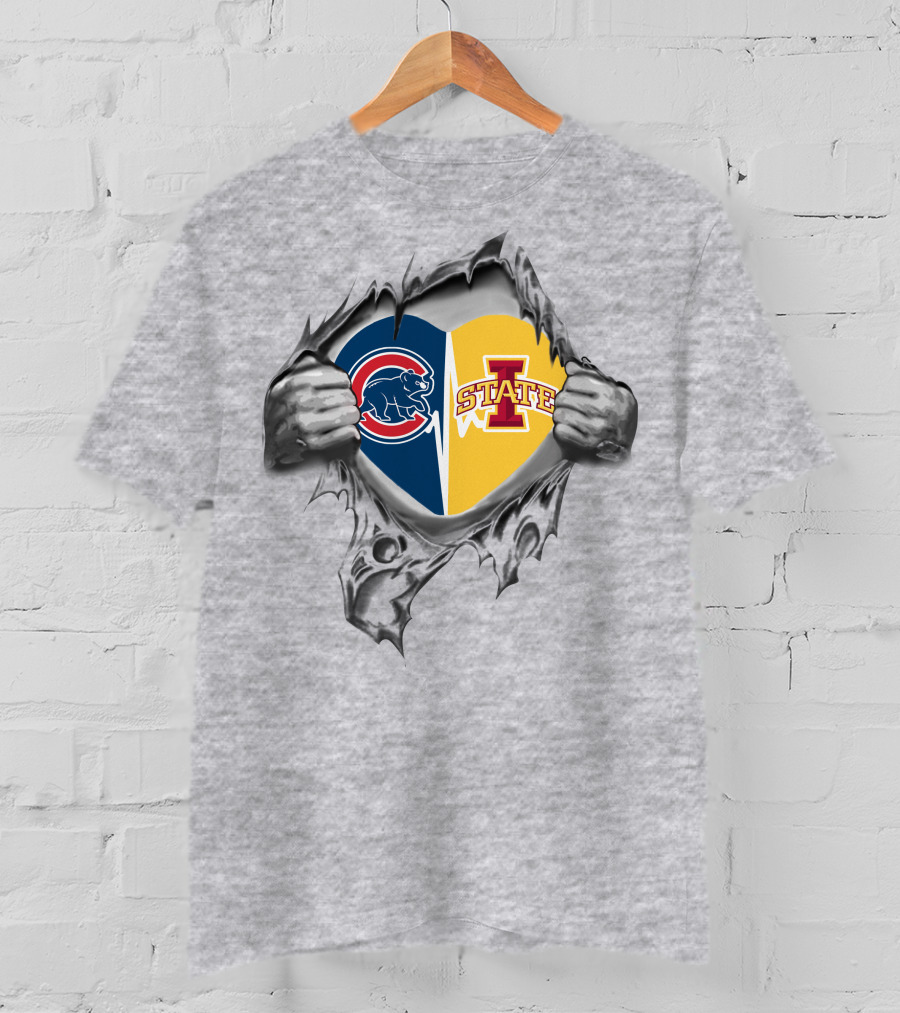 Cubs Iowa State Cyclones Heart Ripped T-Shirt
