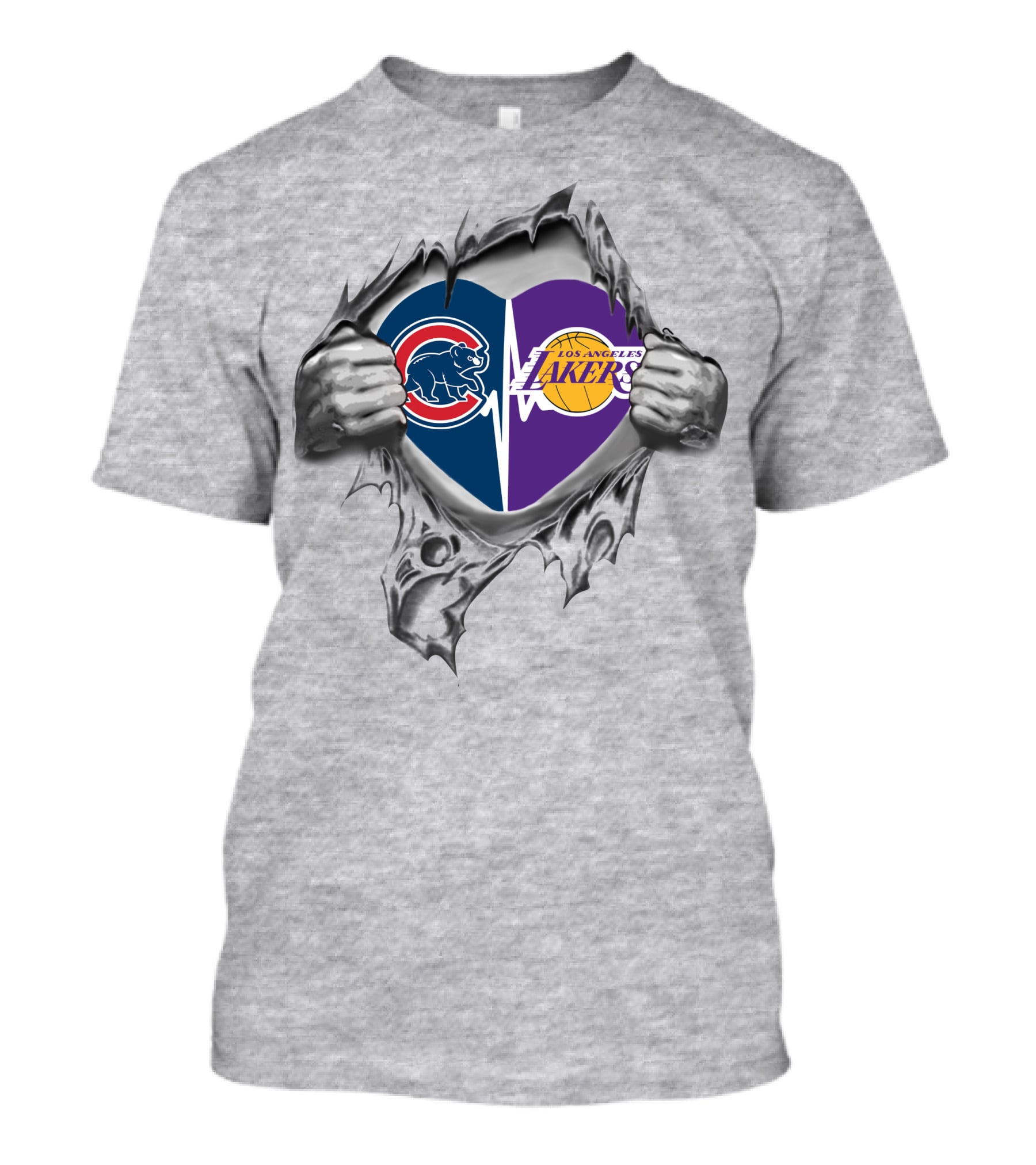 Cubs Lakers Heartbeat Chicago Los Angeles Sports Fan Passion T-Shirt