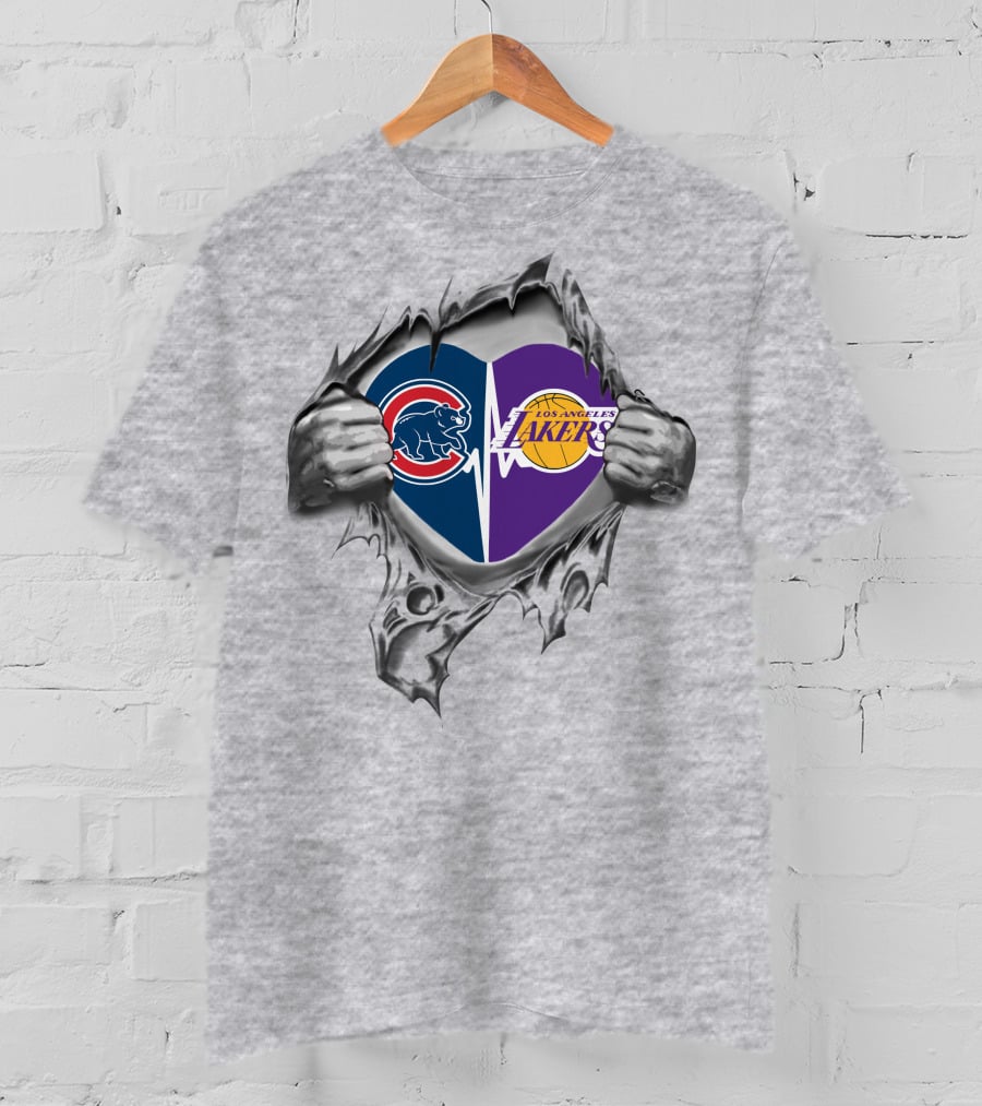 Cubs Lakers Heartbeat Chicago Los Angeles Sports Fan Passion T-Shirt