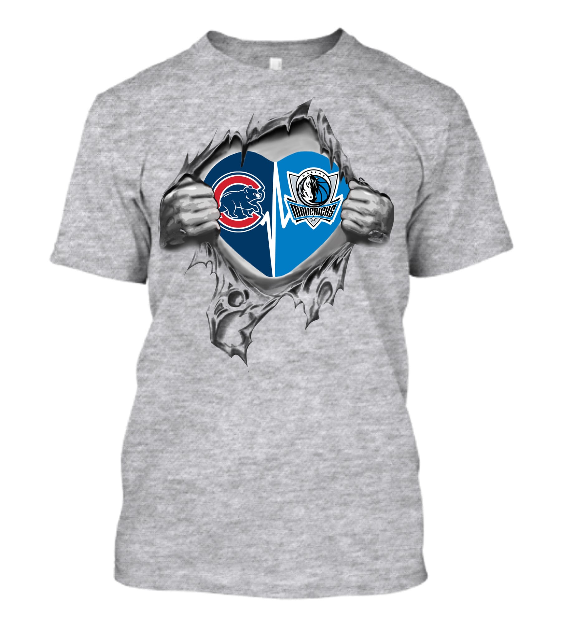 Cubs Mavericks Heart Logos Dual Team Passion T-Shirt