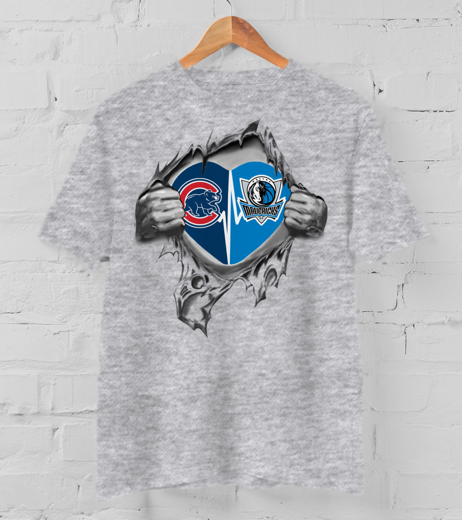 Cubs Mavericks Heart Logos Dual Team Passion T-Shirt