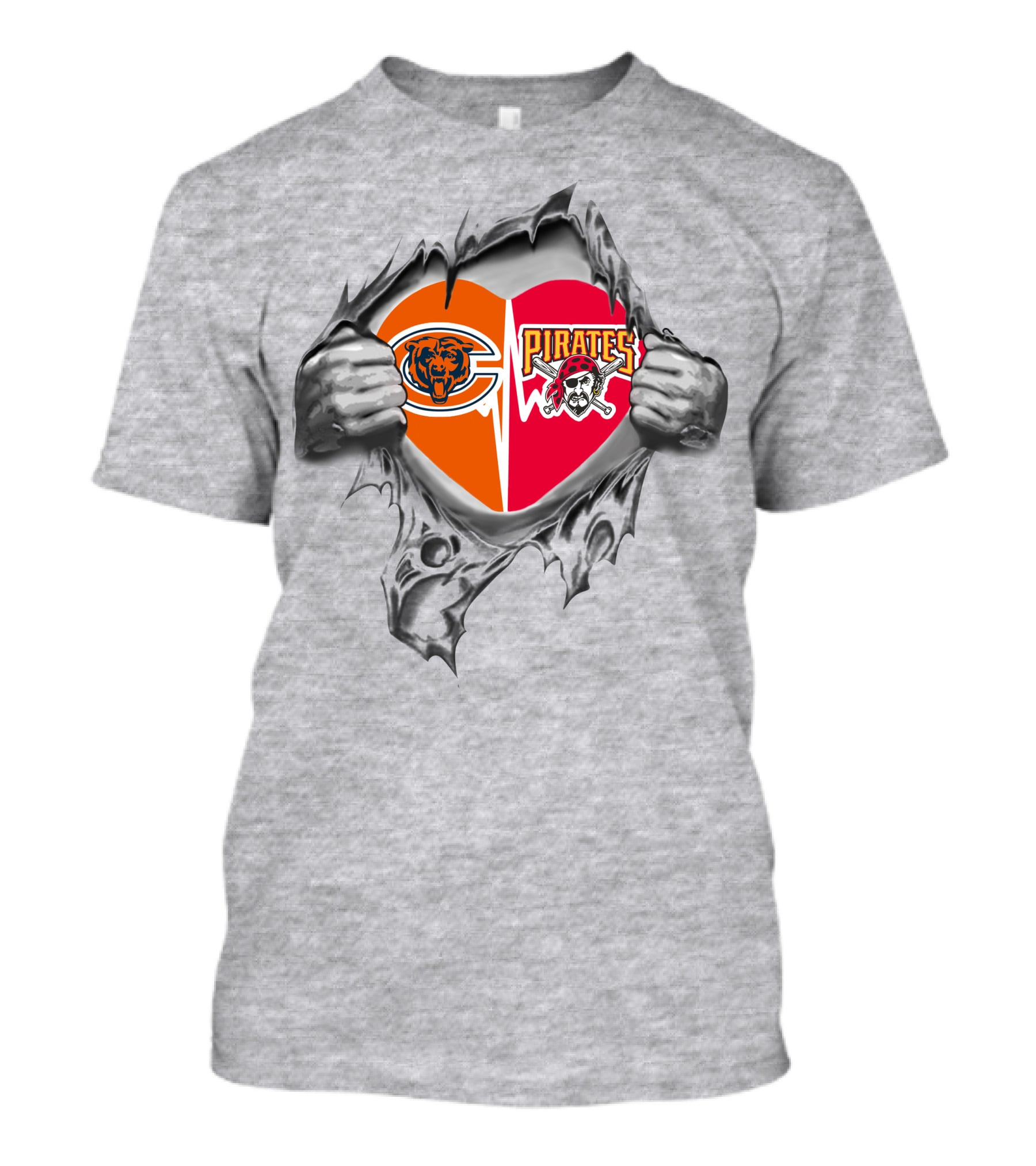 Bears Pirates Heart With Logos Chicago Bears Pittsburgh Pirates Combination T-Shirt