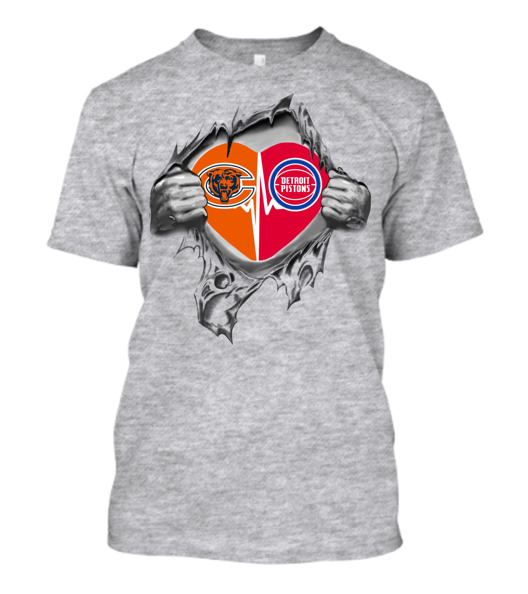 Chicago Bears Detroit Pistons Heart Torn Steel T-Shirt