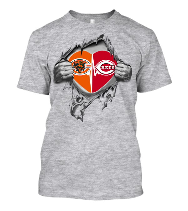 Bears Reds Heart Logos Torn T-Shirt