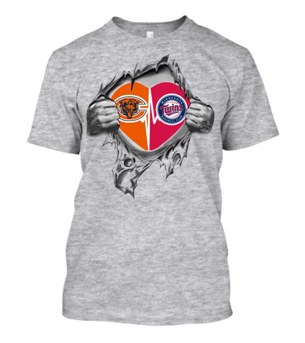 Bears Twins Heart Tear Minnesota Chicago T-Shirt