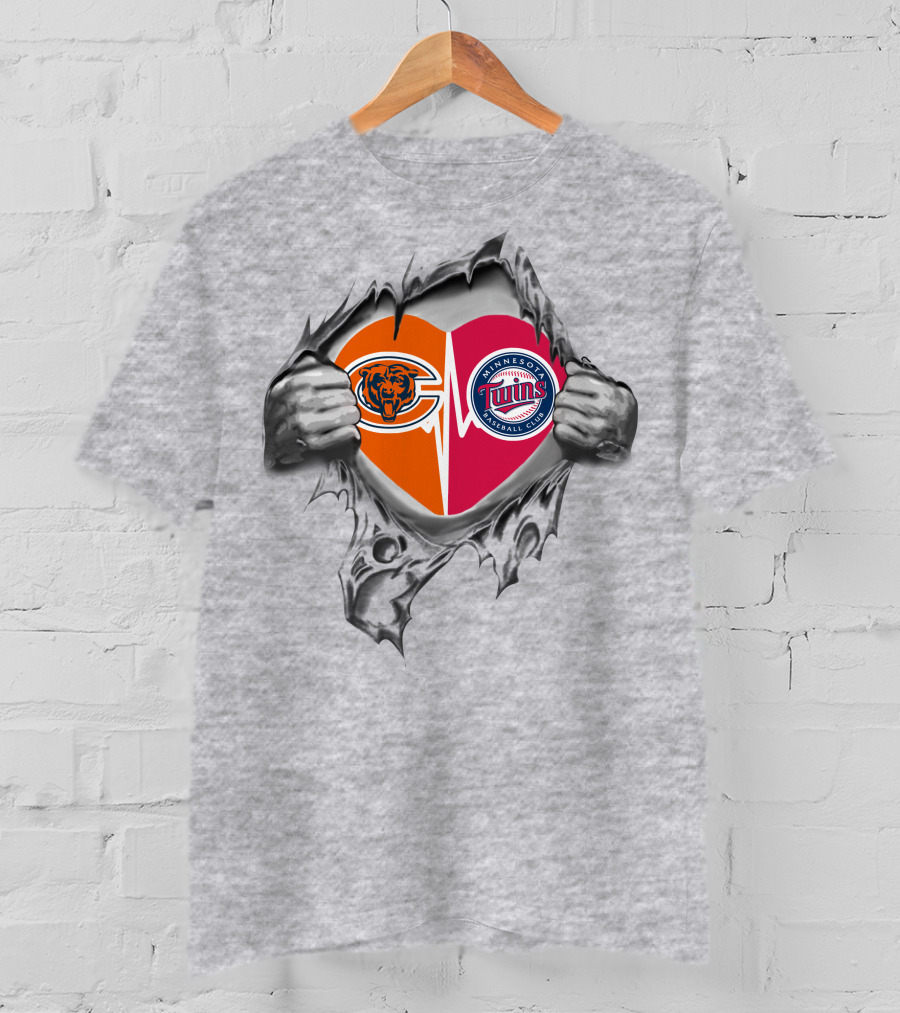 Bears Twins Heart Tear Minnesota Chicago T-Shirt