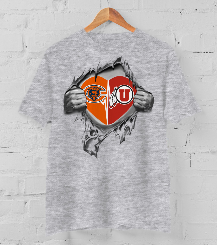Chicago Bears Utah Utes Heart Logo Combination T-Shirt