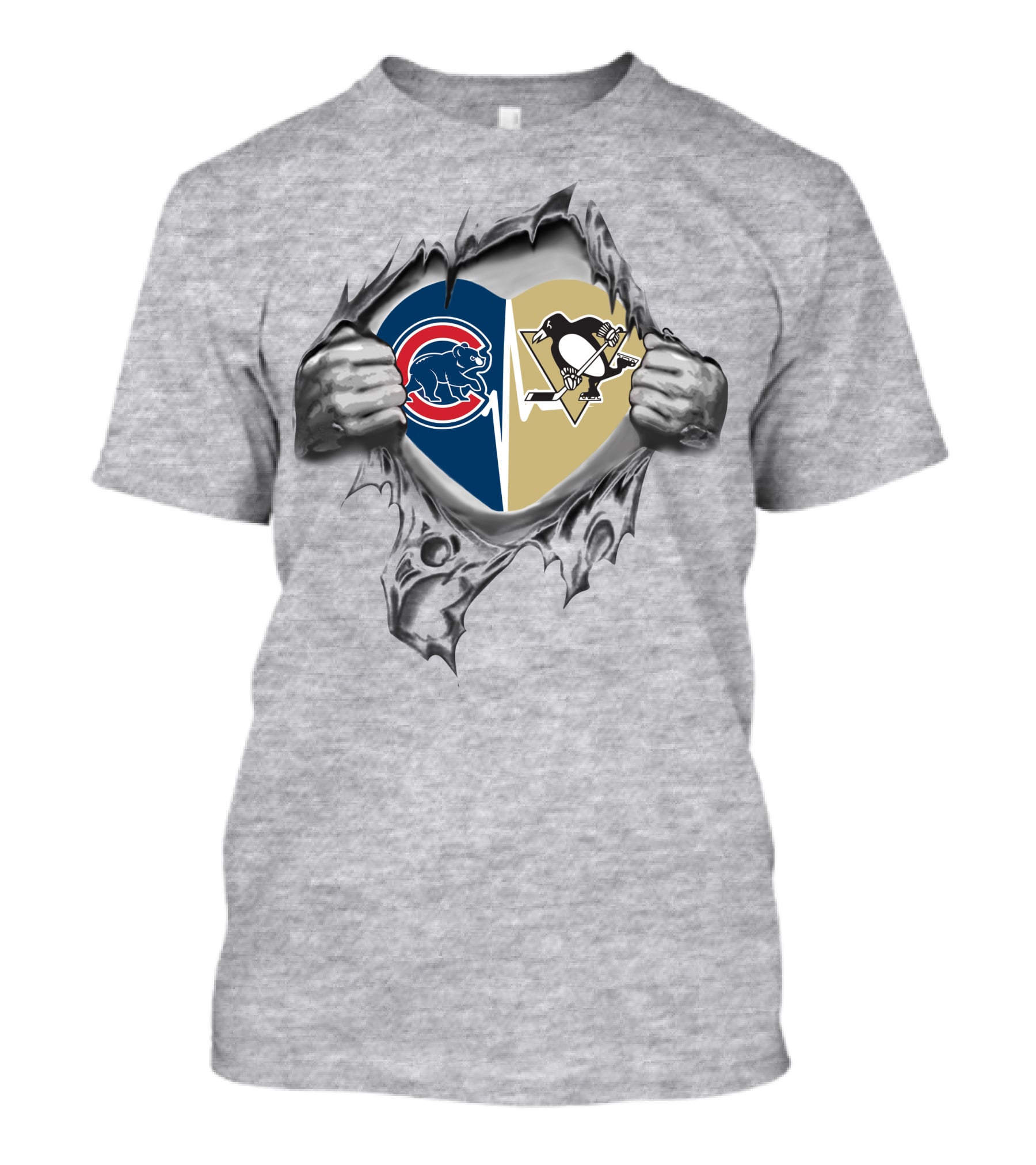 Cubs Penguins Heart Torn Open Dual T-Shirt