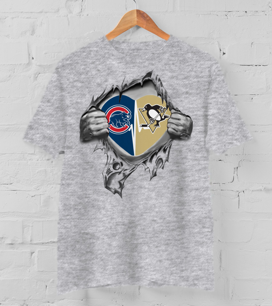 Cubs Penguins Heart Torn Open Dual T-Shirt