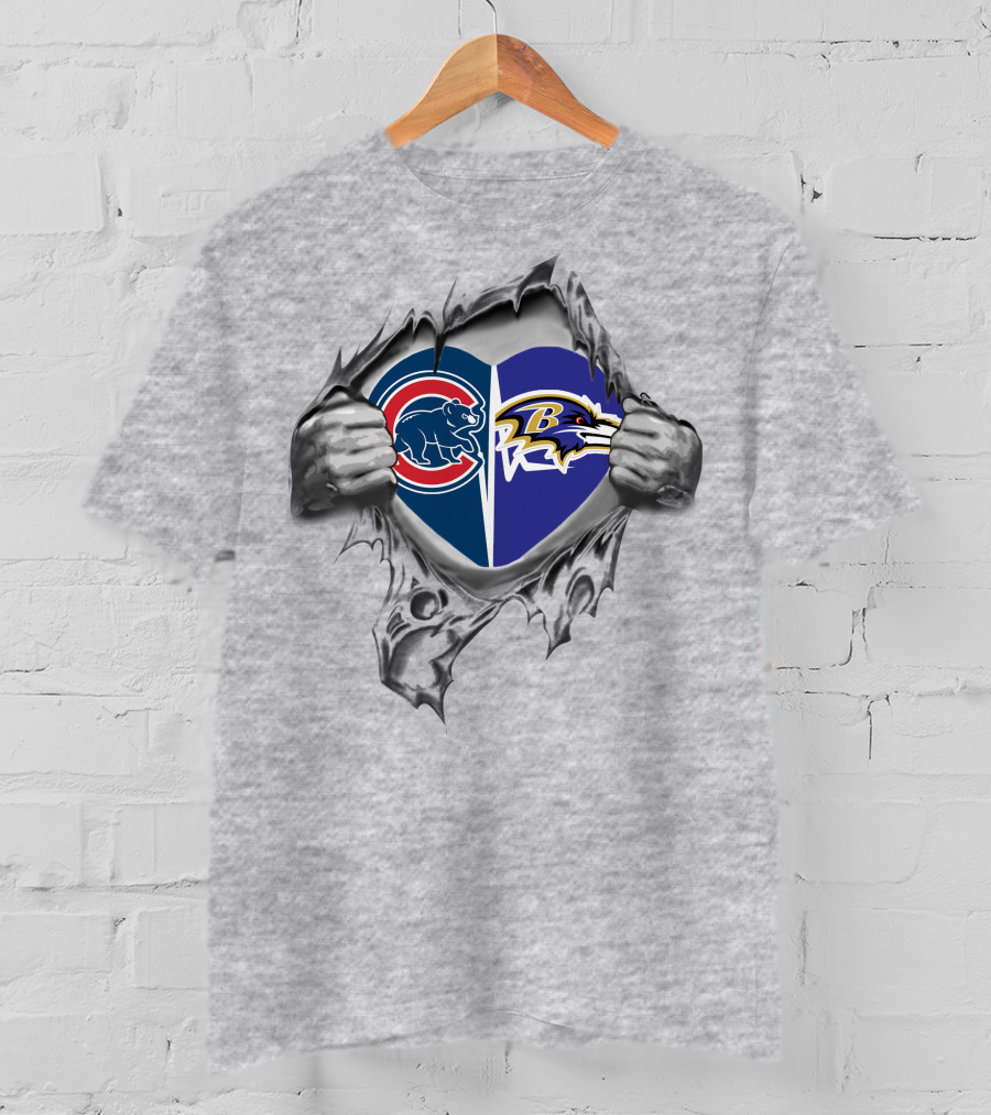 Cubs Ravens Heart Logo Fusion T-Shirt