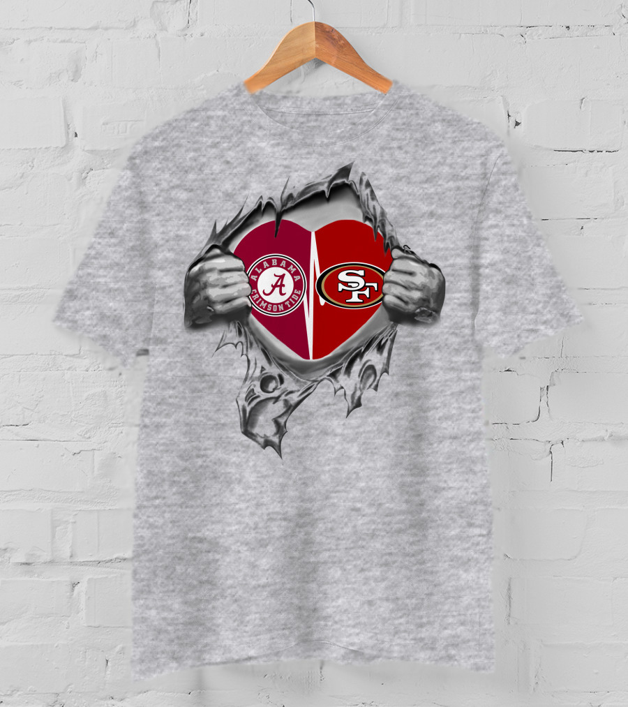 Alabama Crimson Tide San Francisco 49ers Heart Logo Fusion T-Shirt