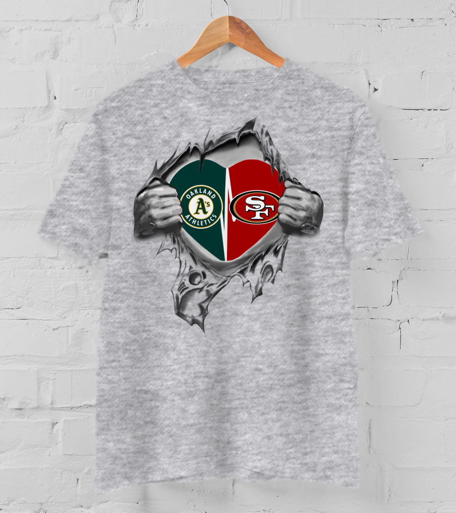 Oakland Athletics San Francisco 49ers Heart Logo Tear T-Shirt