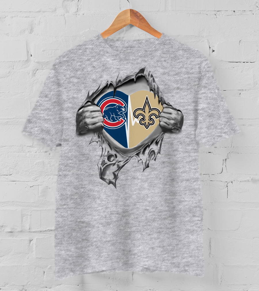Cubs Saints Heart Logo Ripped T-Shirt