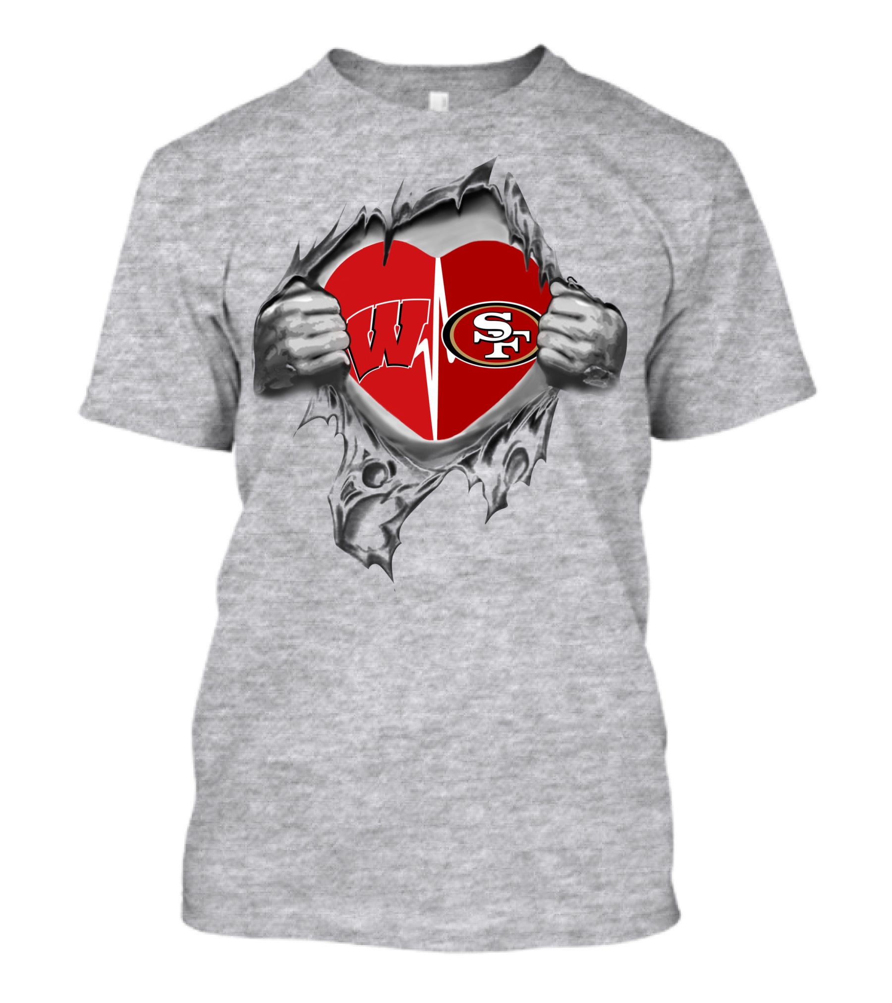 Wisconsin Badgers San Francisco 49ers Heartbeat Unity T-Shirt