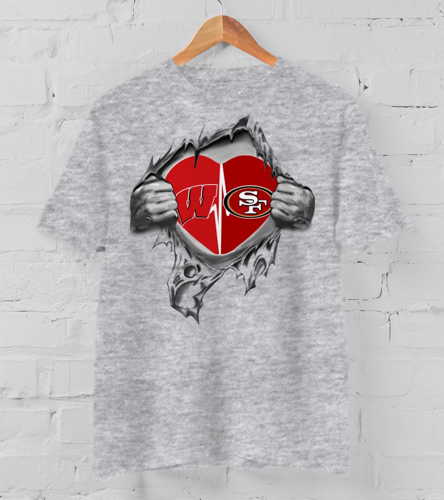 Wisconsin Badgers San Francisco 49ers Heartbeat Unity T-Shirt