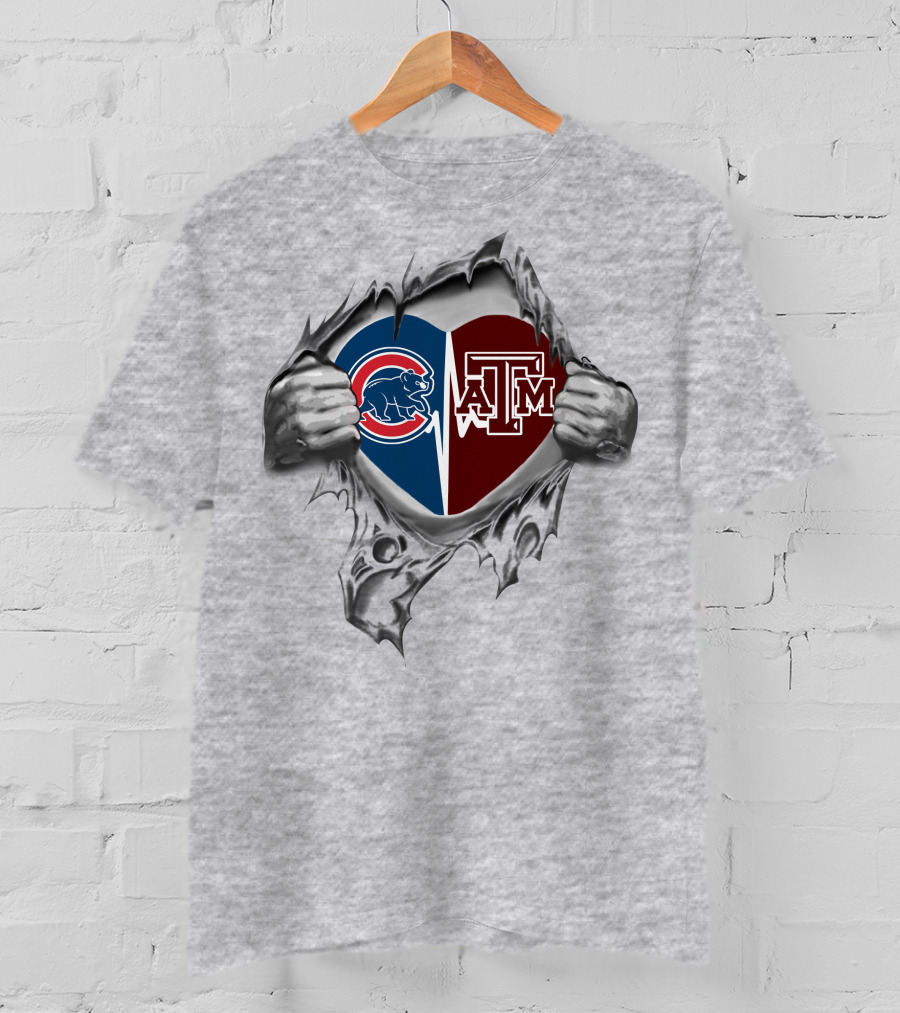 Chicago Cubs Texas A&M Aggies Heart T-Shirt