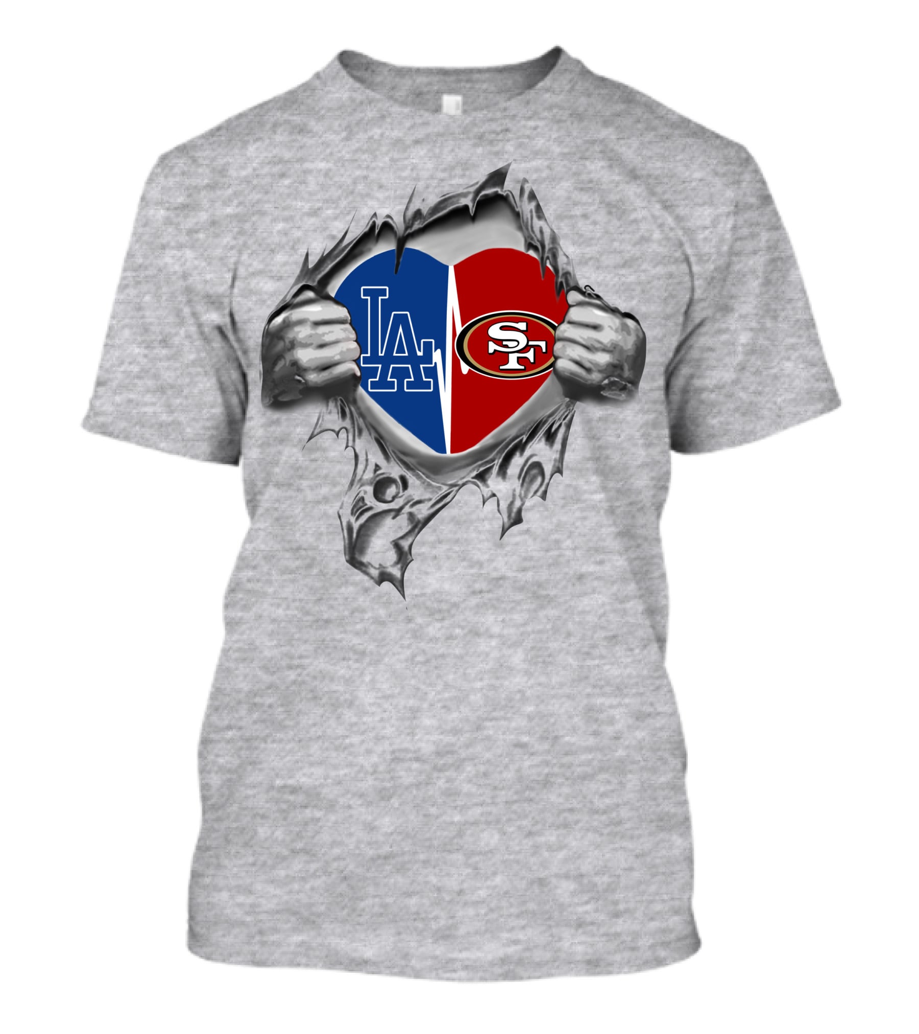 49ers Dodgers Heart Split La Sf Sports Logo Fusion T-Shirt