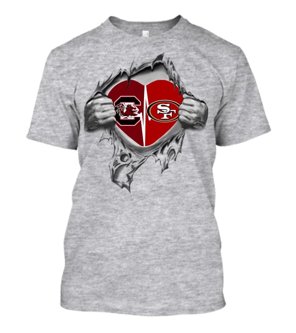 San Francisco 49ers South Carolina Gamecocks Heartburst Logos T-Shirt