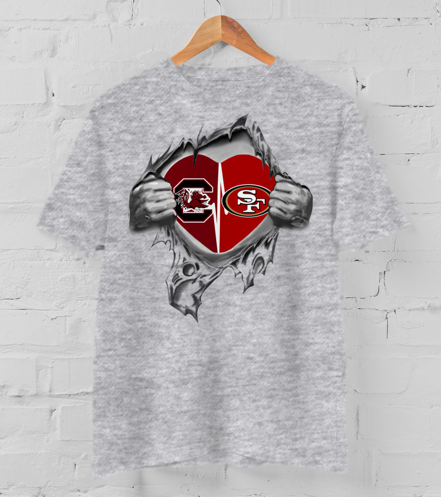 San Francisco 49ers South Carolina Gamecocks Heartburst Logos T-Shirt