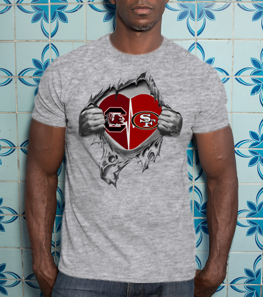 San Francisco 49ers South Carolina Gamecocks Heartburst Logos T-Shirt