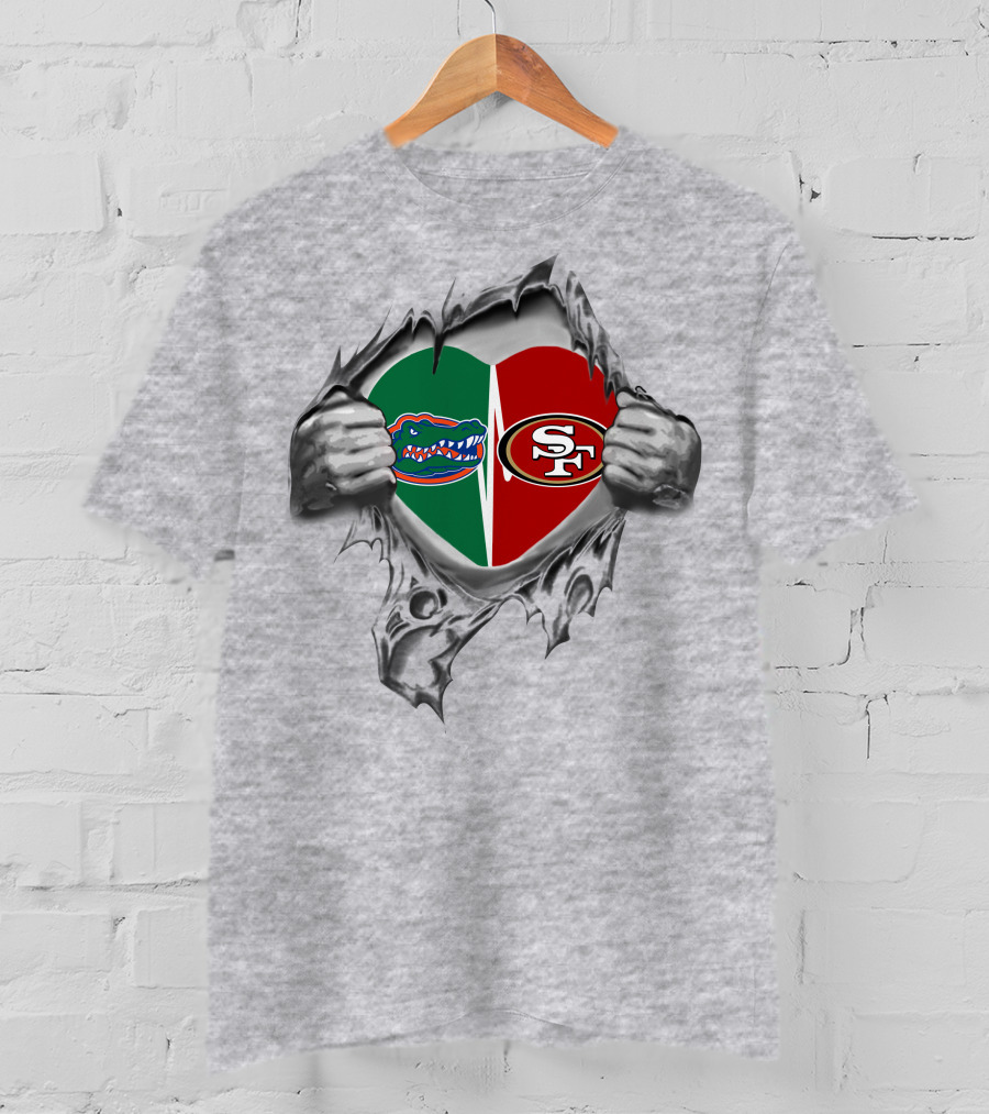 49ers Gators Heart Hand Tear T-Shirt