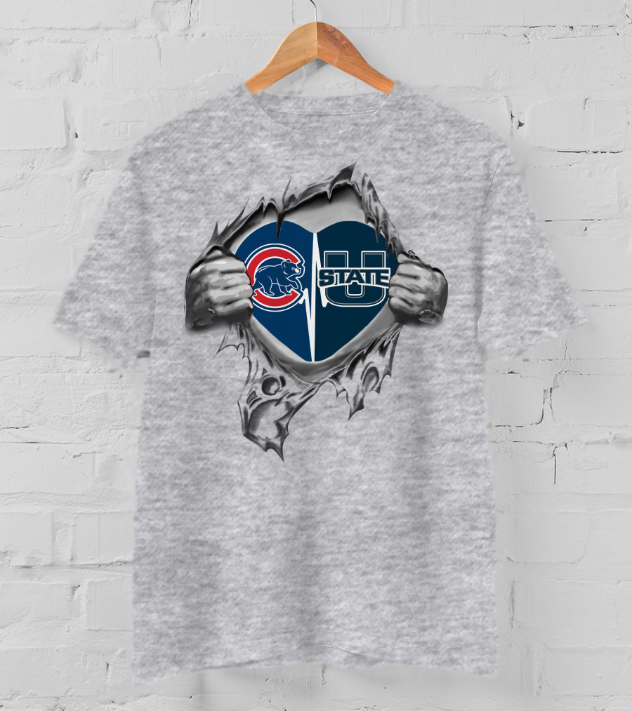 Cubs Utah State Heart Design With Logo And Fan Support T-Shirt