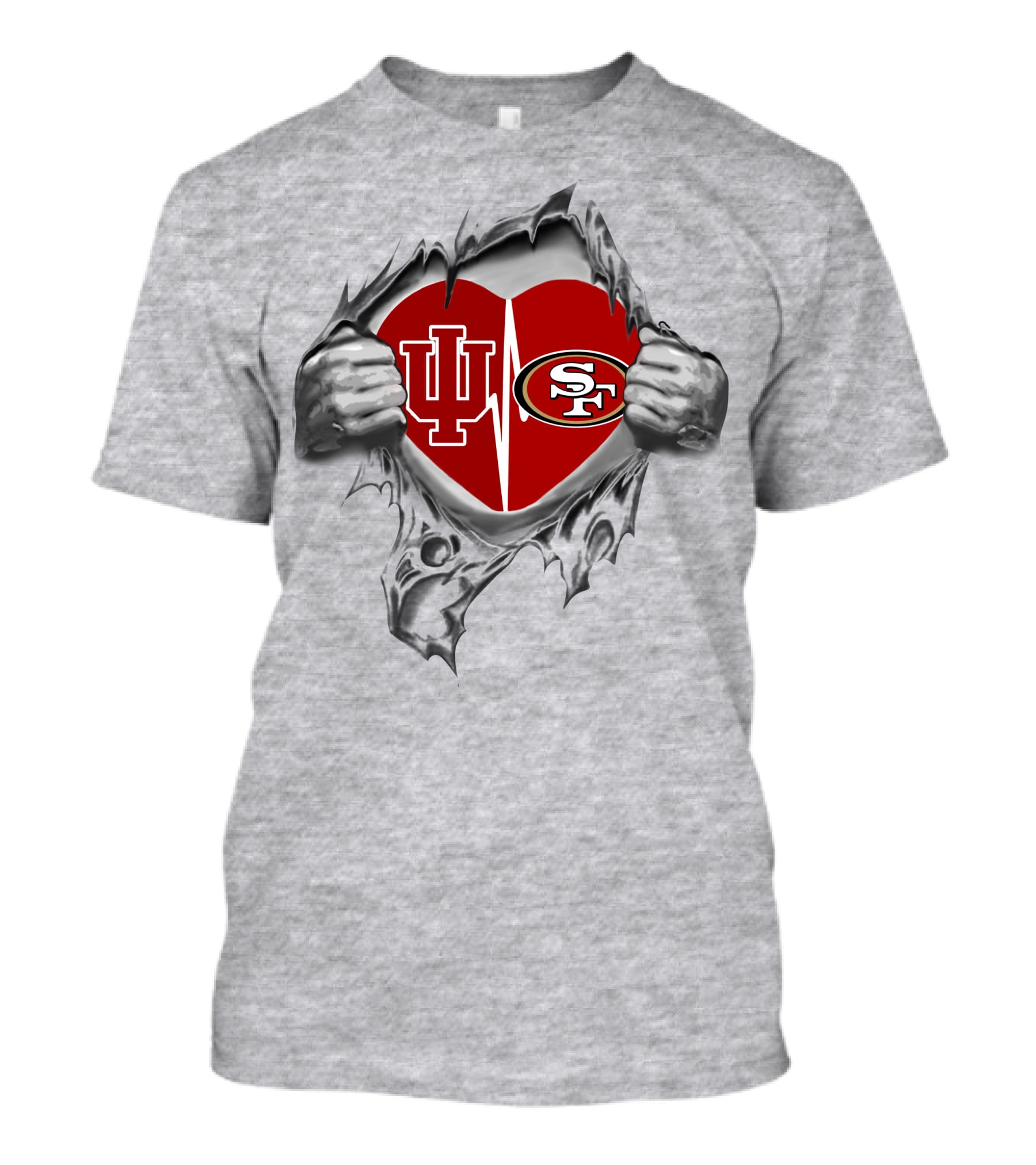 49ers Indiana Hoosiers Heartbeat Logo Fusion T-Shirt