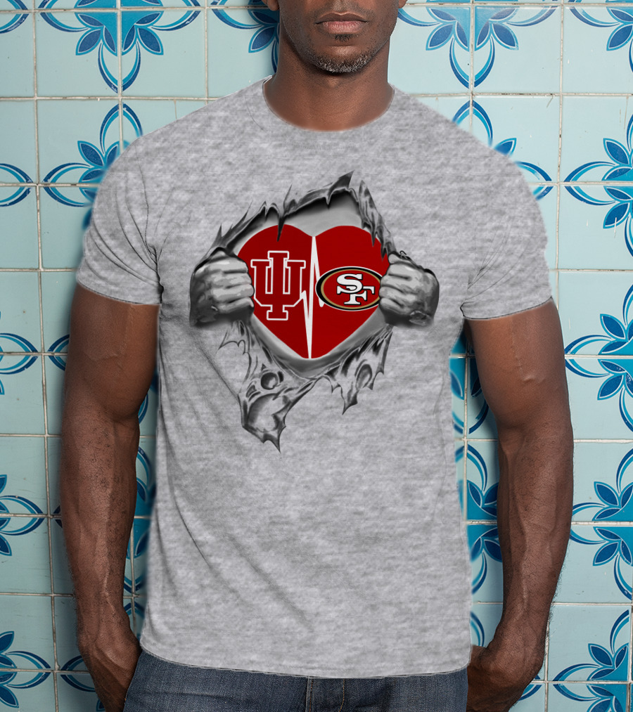 49ers Indiana Hoosiers Heartbeat Logo Fusion T-Shirt