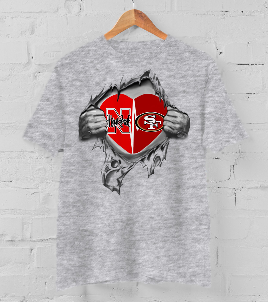 49ers Huskers Heart Design Featuring N Logo And Sf T-Shirt