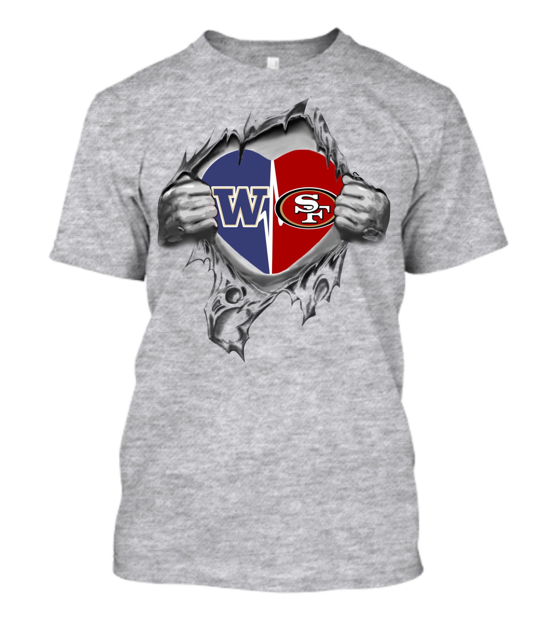 San Francisco 49ers Washington Huskies Heart Tear T-Shirt