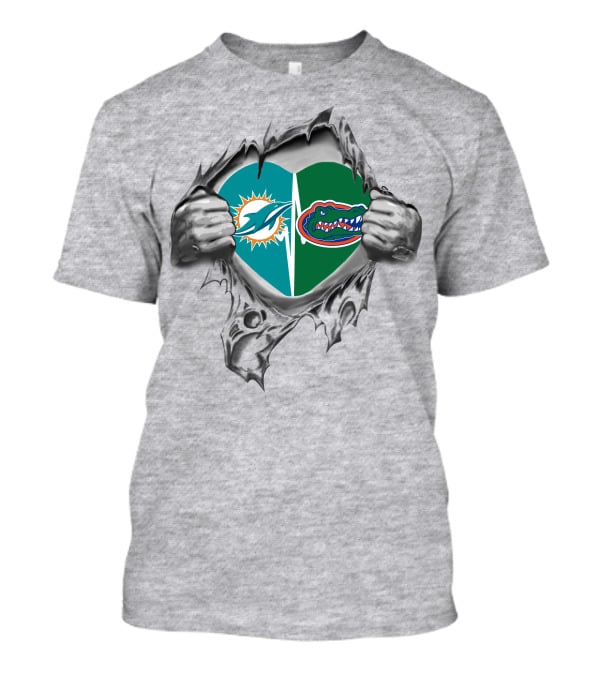 Miami Dolphins And Florida Gators Heart Logo Fan T-Shirt