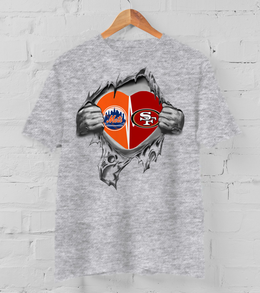 San Francisco 49ers New York Mets Heart Logo Fusion T-Shirt