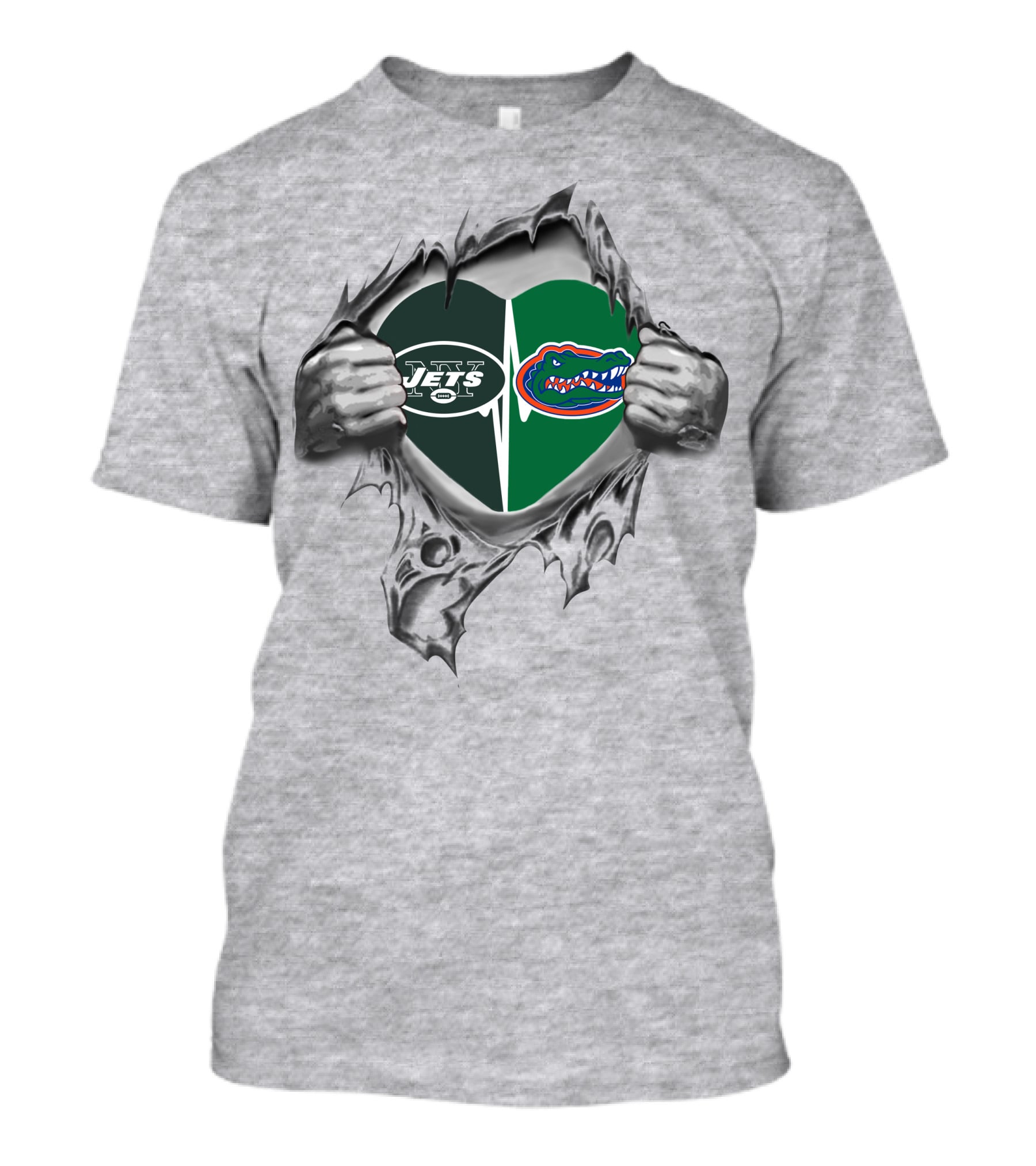 Jets Gators Heart Rip Logo NFL New York Florida Combo T-Shirt