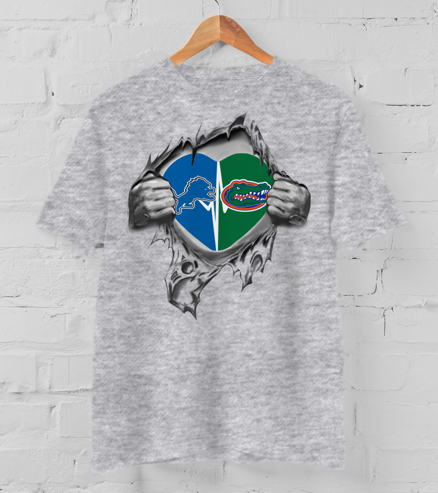 Detroit Lions Florida Gators Heart Torn Effect T-Shirt
