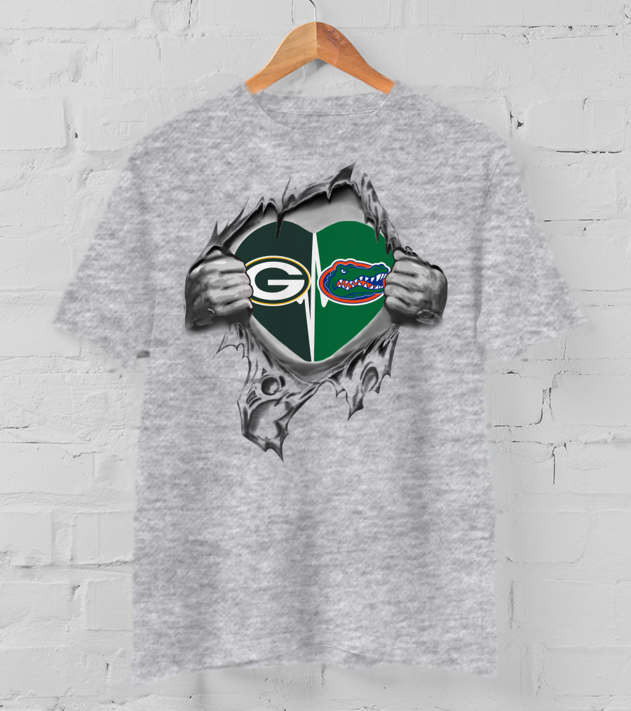 Green Bay Packers Florida Gators Heart Logo Fusion T-Shirt