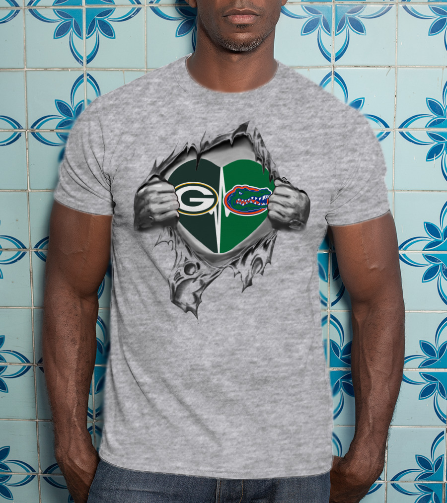 Green Bay Packers Florida Gators Heart Logo Fusion T-Shirt