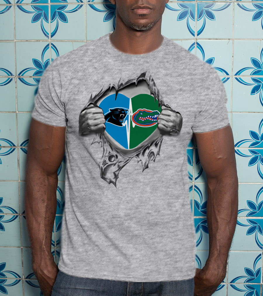 Panthers Gators Heart Torn Metal T-Shirt