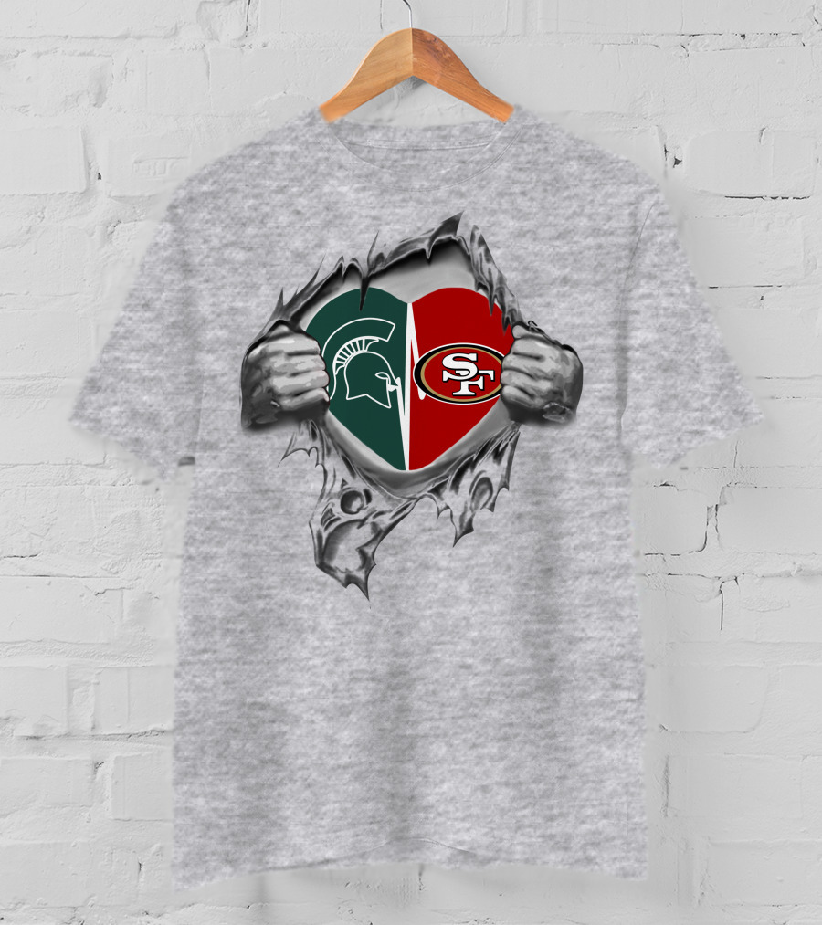 49ers Spartans Heart Logos Pulled By Hands T-Shirt