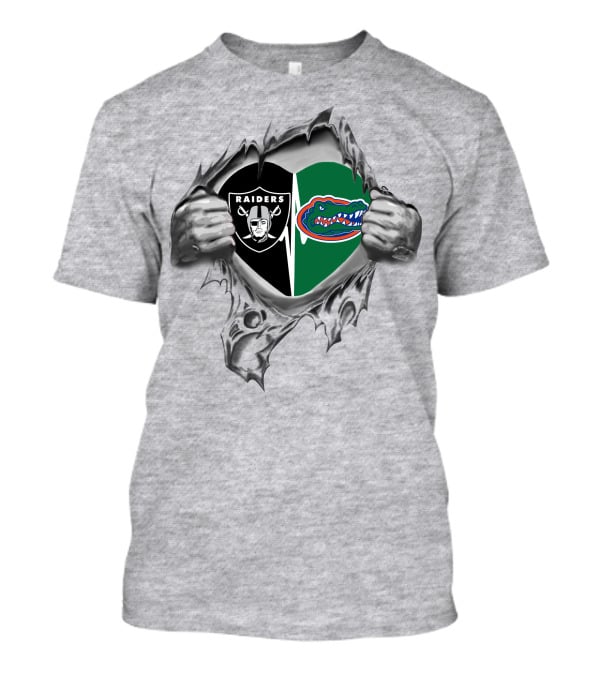Raiders Gators Logo Split With Tearing Hands T-Shirt