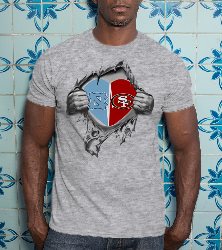 San Francisco 49ers And North Carolina Tar Heels Heart T-Shirt