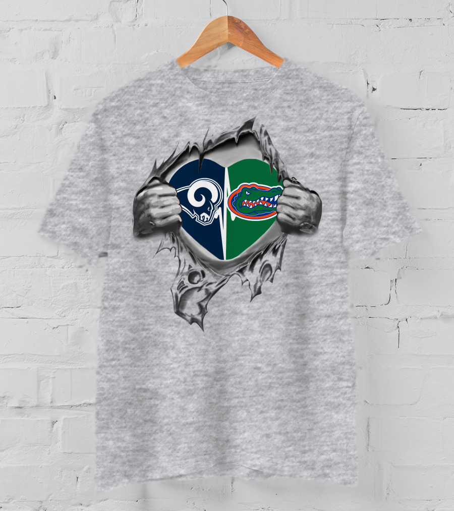Rams Gators Heart With Torn Steel T-Shirt