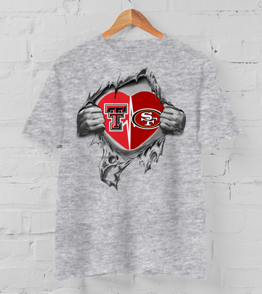 49ers And Texas Tech Heart Logos United T-Shirt
