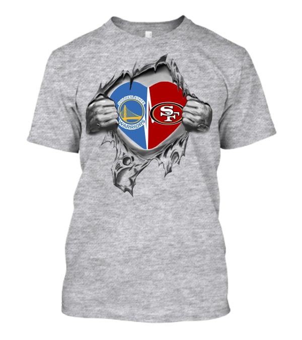 Golden State Warriors San Francisco 49ers Heart Logo Peeling Effect T-Shirt