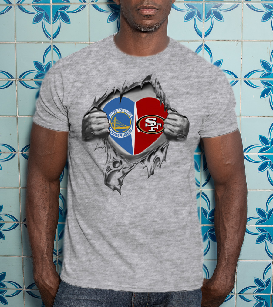 Golden State Warriors San Francisco 49ers Heart Logo Peeling Effect T-Shirt