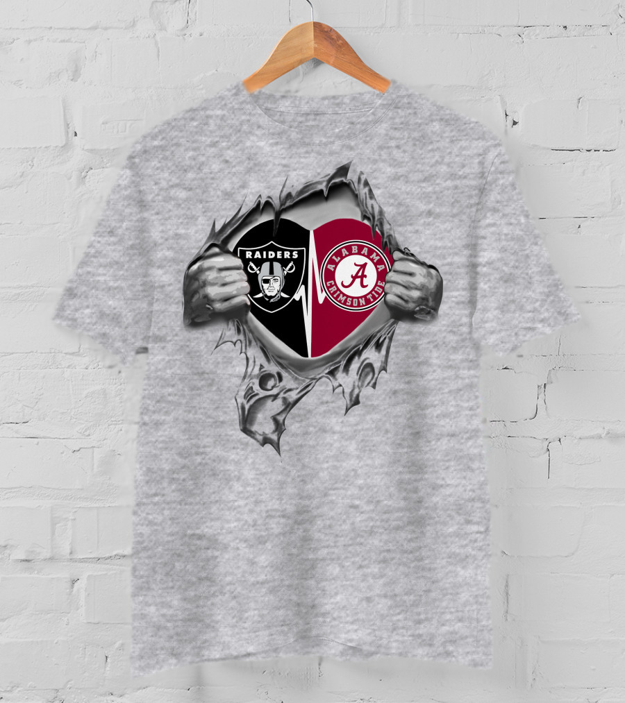 Raiders Alabama Crimson Tide Heart Torn Mesh T-Shirt