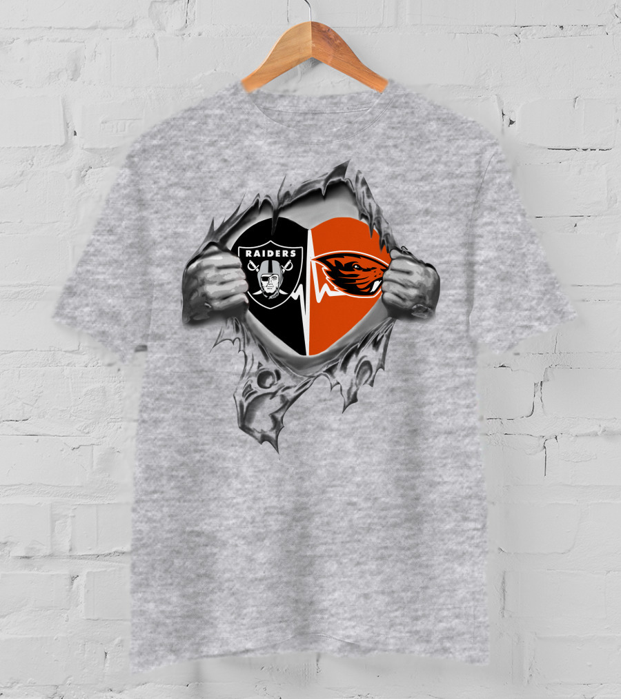 Raiders Beavers Heart Symbol With Hands And Logo Elements T-Shirt