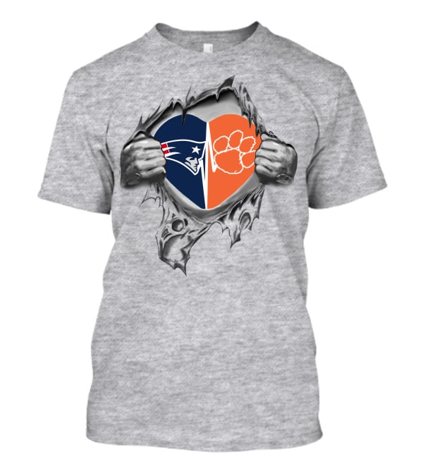 Patriots And Clemson Tigers Heart Split Loyal Fan Passion T-Shirt
