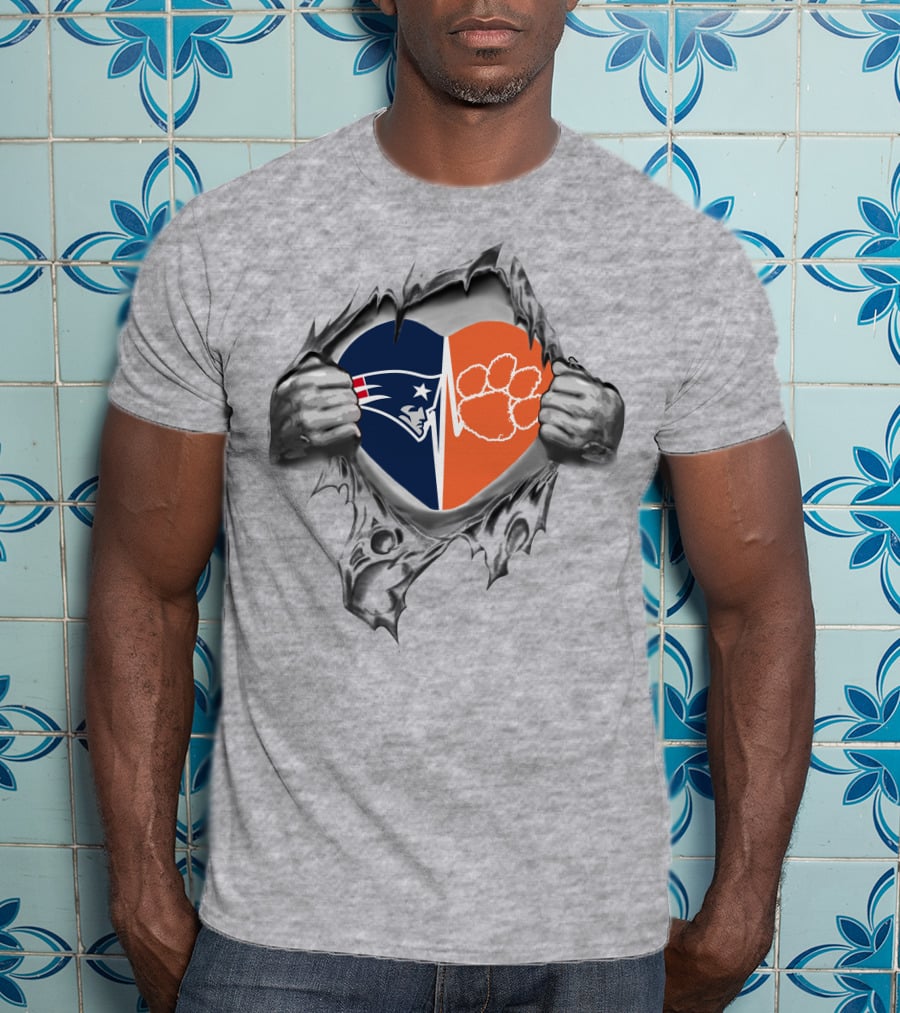 Patriots And Clemson Tigers Heart Split Loyal Fan Passion T-Shirt